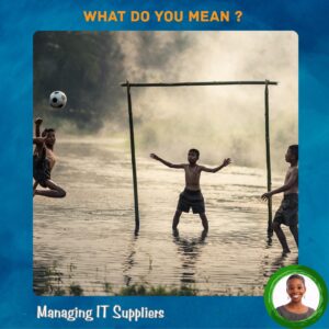 Boys playing soccer. The goal keeper stands with arms wide open, ready to manage the risk posed by the ball entering between the goal posts